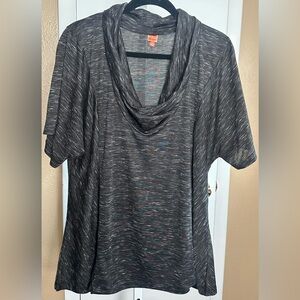 🖤 au fond Black Heathered Cowl Neck Top 4X – Flowy, Flattering & Fabulous!